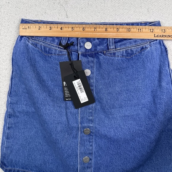 PAIGE Blue Jean Mini Skirt Women 24‎ Esma High Rise A-Line Snap Front Cotton NWT - Picture 6 of 11
